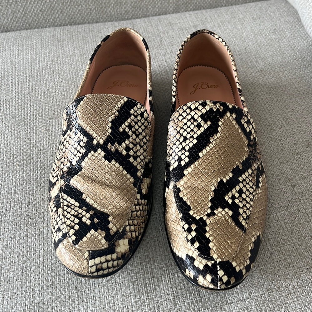 J. Crew Cecile Snakeskin Leather Loafers, Size 9.
